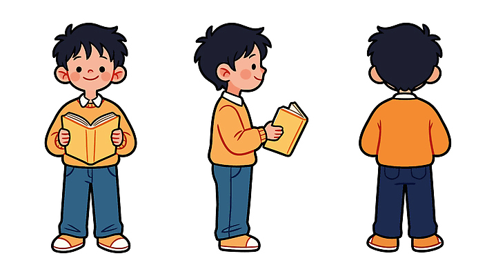 캐릭터 교육 행복 어린이 일러스트 모션 서기 소년 취미 책 독서 집중 읽기 옆 국내일러스트 AI파일 남자 감정 컨셉 사람 파일형식 벡터