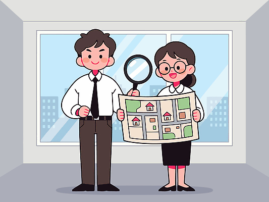 디자인 여자 남자 지도 일러스트 회의 주택 직장 여러명 건물 사무실 설계도 도시 업무 작업 계획 검사_조사 상담 그림 내집마련 확대경 국내일러스트 AI파일 건축물 다수 컨셉 회사 비즈니스 부동산 건설업 사람 파일형식 벡터