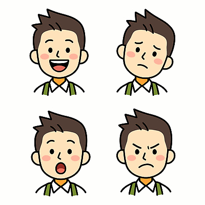 행복 감정 얼굴 생각 일러스트 표정 사람 소리 놀람 기쁨 슬픔 분노 표현 그리기 변화 깜짝 우울감 이해 소상공인 국내일러스트 AI파일 직업 컨셉 모션 신체부위 경제 상인 파일형식 벡터