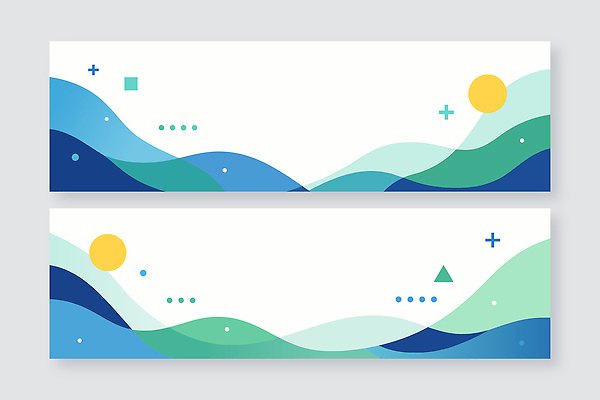 모양 템플릿 디자인 배너 배너템플릿 가로배너 물결 컬러 백그라운드 그래픽 장식 초록색 파란색 태양 모던 비율 단순화된 스타일 배너세트 AI파일 자연요소 가로 세트 파일형식 벡터