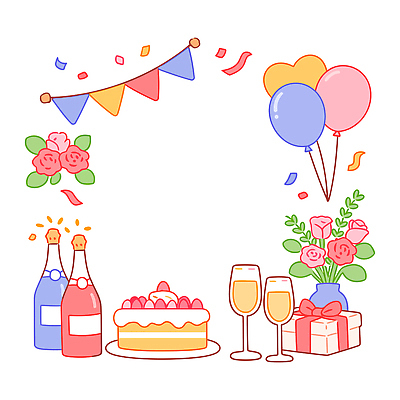 기념일 꽃 감정 컬러 일러스트 프레임 선물 이벤트 장식 파티 케이크 축제 모임 축하 생일 달콤 샴페인 오브젝트 축하카드 풍선 국내일러스트 AI파일 식물 컨셉 디저트 카드_감사 주류 맛 파일형식 벡터