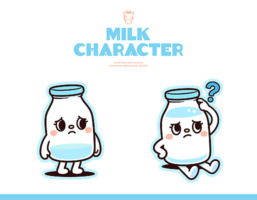 캐릭터 감정 컨셉 병_용기 유제품 우유 파일형식 벡터 표정 유리병 슬픔 고민 그림 귀여움 표현 상상력 디자인 그래픽 포즈 즐거움 일러캐릭터 일러스트 AI파일 우유병