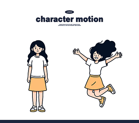 캐릭터 헤어스타일 디자인 옷 어린이 컬러 일러스트 모션 표정 소녀 그래픽 점프 기쁨 표현 스타일 국내일러스트 AI파일 여자 감정 사람 파일형식 벡터