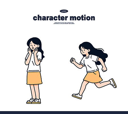 캐릭터 손 디자인 여자 얼굴 스포츠 백그라운드 일러스트 모션 표정 그래픽 캐주얼 달리기 놀람 미니스커트 흰색 표현 심플 생동감 국내일러스트 AI파일 옷 감정 컬러 사람 신체부위 치마 파일형식 벡터