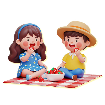 PSD 편집이미지 여자 남자 어린이 가족 놀이 딸기 친구 햇빛 소풍 봄 담요 먹기 장면 편집3D 계절 과일 관계 모션 사람 태양 야외활동 3D 파일형식