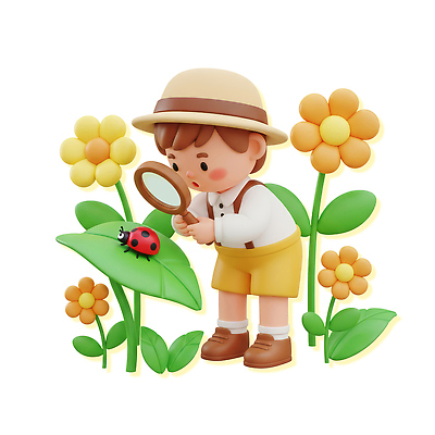 PSD 식물 편집이미지 꽃 어린이 곤충 모션 자연 여름 노란색 정원 봄 망원경 탐험 관찰 즐거움 호기심 편집3D 동물 계절 감정 컬러 컨셉 사람 3D 생태계 파일형식