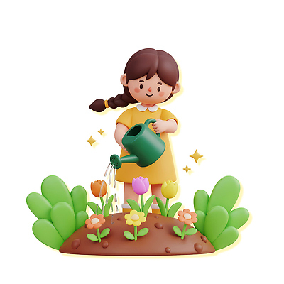 PSD 나무 식물 편집이미지 꽃 어린이 컬러 꽃밭 자연 취미 여름 정원 흙 봄 물뿌리개 물주기 돌봄 편집3D 계절 모션 사람 3D 생태계 파일형식