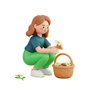 PSD 편집이미지 꽃 컬러 모션 자연 바닥 앉기 소녀 장식 여름 바구니 정원 봄 꽃꽂이 즐거움 담기 편집3D 식물 계절 여자 감정 어린이 3D 생태계 원예 파일형식