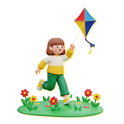 PSD 편집이미지 꽃 행복 어린이 모션 놀이 날리기 웃음 잔디 여름 봄 자유 연 즐거움 편집3D 식물 계절 감정 컨셉 표정 사람 3D 놀이용품 파일형식