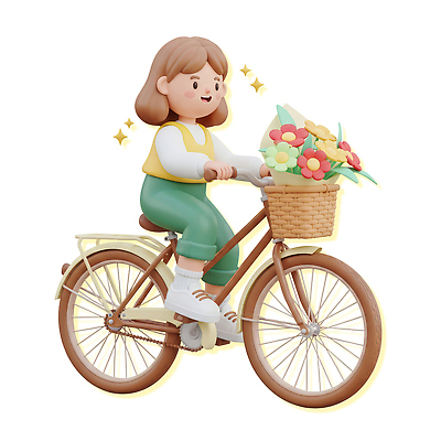 PSD 식물 편집이미지 꽃 행복 어린이 이동 모션 자연 소녀 일상 바구니 자전거 봄 기쁨 생동감 편집3D 계절 여자 감정 컨셉 사람 라이프 3D 바이크 생태계 파일형식