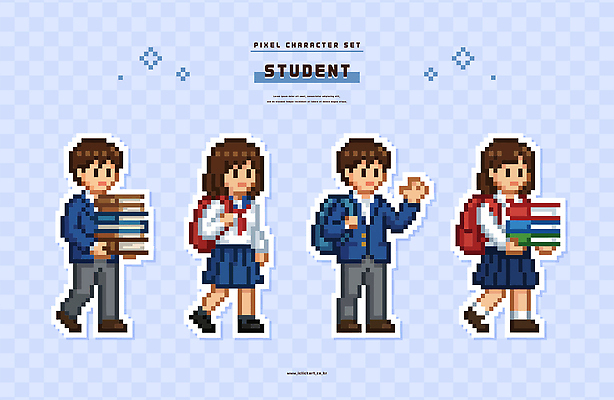 캐릭터 학생 디자인 교복 컬러 이동 가방 일러스트 학교 청소년 그래픽 책 학습 청춘 세트 표현 오브젝트 창의성 픽셀 국내일러스트 AI파일 잡화 옷 교육 컨셉 사람 파일형식 벡터
