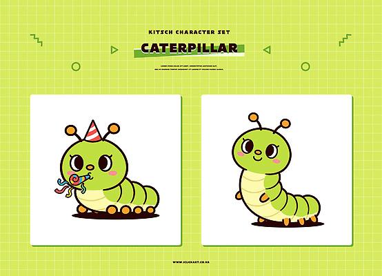 캐릭터 디자인 컬러 백그라운드 일러스트 놀이 표정 사탕 웃음 그래픽 초록색 세트 귀여움 그림 애벌레 키치 일러캐릭터 AI파일 컨셉 디저트 벌레 파일형식 벡터