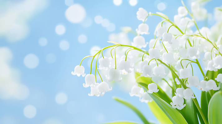 JPG 식물 편집이미지 꽃 화초 줄기 컬러 하늘색 백그라운드 잎 자연 생명 봄 성장 흰색 은방울꽃 뷰티풀 편집실사 AI컴퓨터그래픽 AI콘텐츠 계절 파란색 CG 생태계 파일형식