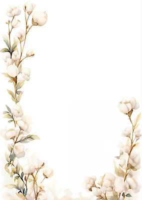 JPG 식물 디자인 꽃 화초 예술 줄기 백그라운드 꽃무늬 일러스트 자연 프레임 장식 인테리어 정원 흰배경 그림 질감 목화꽃 카피스페이스 국내일러스트 AI일러스트 AI콘텐츠 무늬 공백 흰색 생태계 파일형식