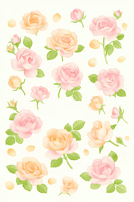 JPG 식물 디자인 꽃잎 꽃 예술 분홍색 컬러 백그라운드 잎 패턴 일러스트 자연 수채화 장식 장미 정원 주황색 봄 식물원 뷰티풀 국내일러스트 AI일러스트 AI콘텐츠 계절 무늬 생태계 파일형식