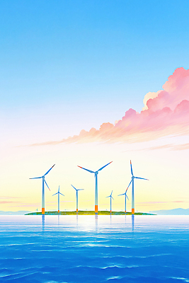 자연요소 바다 자연 날씨 물 노을 환경 에너지 풍력에너지 보호 생태계 파일형식 AI콘텐츠 풍력기 일출 하늘 해변 전기에너지 그린에너지 자연보호 섬 기술 발전소 바람 파도 수면 색채 수평선 국내일러스트 일러스트 JPG 에코 AI일러스트