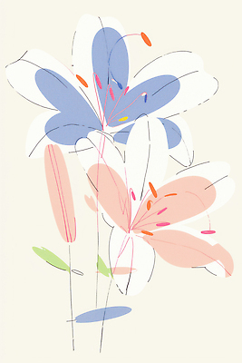 JPG 모양 식물 디자인 꽃 예술 선 벽 컬러 백그라운드 잎 일러스트 자연 밝음 여름 표현 그리기 백합 그림 조화 스타일 국내일러스트 AI일러스트 AI콘텐츠 계절 모션 생태계 파일형식