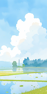 JPG 나무 계절 컬러 농업 일러스트 자연 하늘 논 풍경 초원 물 반사 봄풍경 농촌 시골 대기 수증기 숲 경계 논밭 청명 국내일러스트 AI일러스트 AI콘텐츠 자연요소 식물 산업 밭 봄 생태계 파일형식