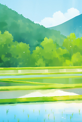 JPG 나무 밭 농업 일러스트 자연 하늘 날씨 산 풍경 초원 초록색 물 여름 파란색 농작물 강 환경 봄풍경 수확 땅 논밭 국내일러스트 AI일러스트 AI콘텐츠 자연요소 식물 계절 산업 컬러 논 봄 생태계 파일형식