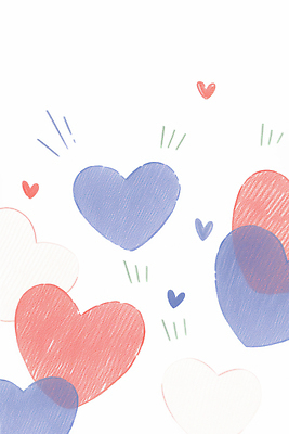 JPG 모양 디자인 감정 예술 상징 컬러 백그라운드 일러스트 사랑 그래픽 장식 빨간색 파란색 흰색 하트 표현 크기 묘사 그림 스타일 국내일러스트 AI일러스트 AI콘텐츠 파일형식