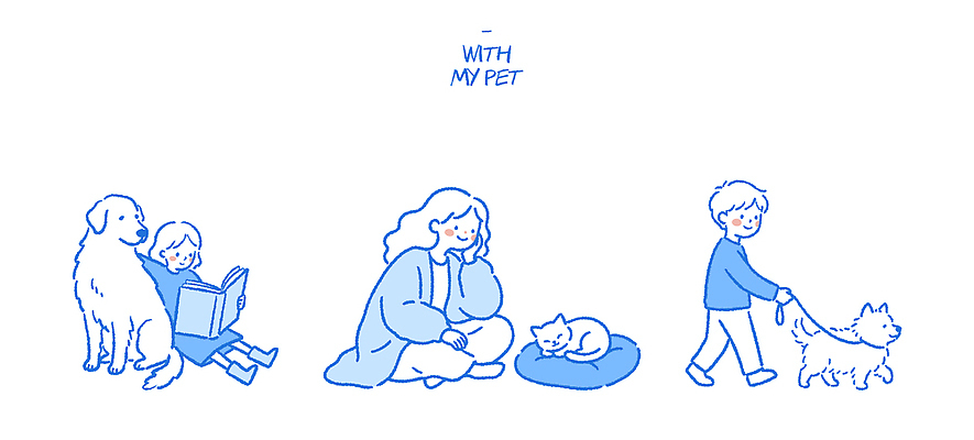 동물 여자 행복 어린이 일러스트 가족 놀이 사랑 소녀 소년 일상 친구 반려동물 독서 고양이 산책 아기 개 국내일러스트 AI파일 남자 감정 포유류 관계 휴식 사람 라이프 파일형식 벡터