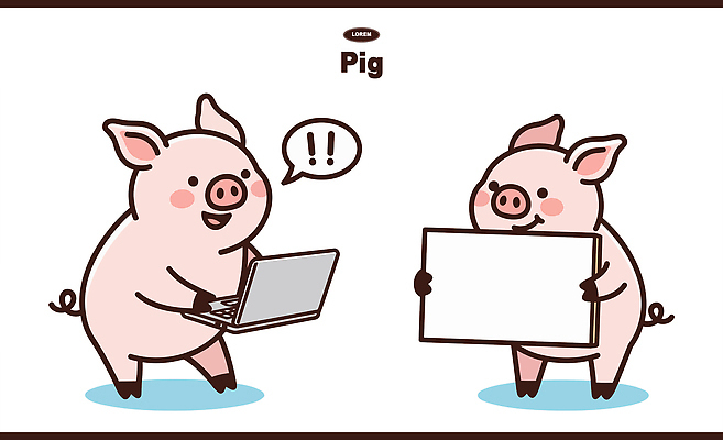 동물 캐릭터 디자인 일러스트 모션 표정 이야기 일상 친구 노트북 컴퓨터 농장 표현 돼지 즐거움 장면 돼지캐릭터 소통 일러캐릭터 AI파일 감정 동물캐릭터 컨셉 농업 포유류 관계 라이프 전자제품 파일형식 벡터