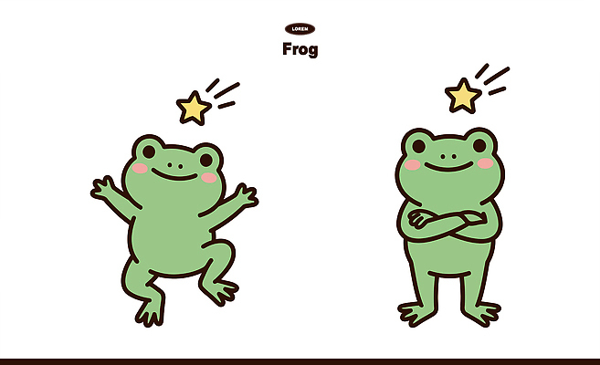 동물 캐릭터 디자인 행복 별 컬러 일러스트 놀이 표정 개구리 웃음 초록색 장난감 기쁨 자신감 그림 개구리캐릭터 초상화 일러캐릭터 AI파일 자연요소 감정 동물캐릭터 양서류 파일형식 벡터