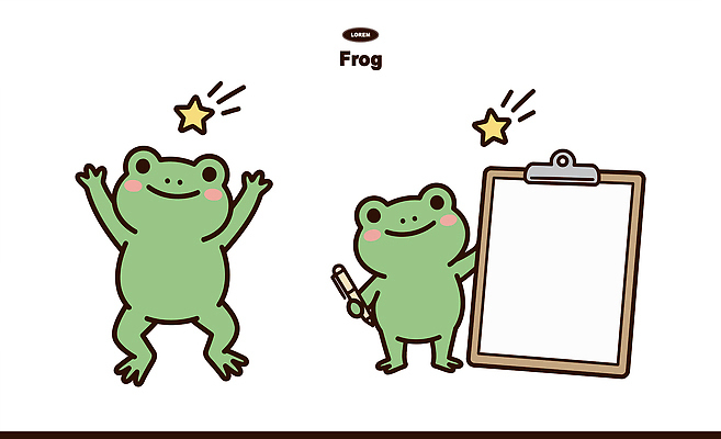 캐릭터 별 일러스트 모션 놀이 표정 개구리 친구 펜 기쁨 탐험 즐거움 그림 서명 개구리캐릭터 체크리스트 일러캐릭터 AI파일 자연요소 감정 동물캐릭터 관계 양서류 필기구 파일형식 벡터