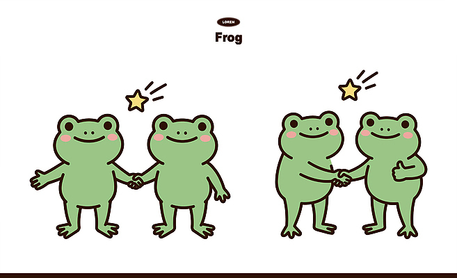 캐릭터 행복 감정 일러스트 놀이 대화 개구리 웃음 초록색 친구 손잡기 원근감 만남 표현 인사 즐거움 그림 개구리캐릭터 소통 일러캐릭터 AI파일 뷰포인트 컬러 동물캐릭터 컨셉 관계 모션 표정 말하기 양서류 예절 파일형식 벡터