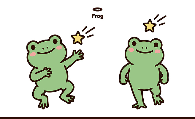 자연요소 캐릭터 감정 컬러 동물캐릭터 모션 문화예술 표정 개구리 양서류 신체부위 파일형식 벡터 별 춤 포즈 초록색 즐거움 장난감 손 무대 백그라운드 웃음 놀기 일러캐릭터 일러스트 AI파일 개구리캐릭터