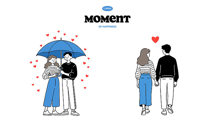 커플 행복 감정 상징 일러스트 우산 관계 함께함 사랑 사람 걷기 손잡기 만남 하트 표현 이미지 동반자 순간 스타일 국내일러스트 AI파일 모양 컨셉 모션 파일형식 벡터