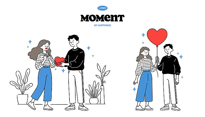 행복 감정 일러스트 관계 발렌타인데이 대화 선물 사랑 미소 이벤트 두명 정원 기쁨 하트 축하 동료 교감 순간 국내일러스트 AI파일 모양 컨셉 데이이벤트 표정 말하기 사람 파일형식 벡터