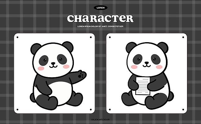 동물 캐릭터 손 디자인 종이 포즈 일러스트 흑백 앉기 귀여움 디지털 표현 판다 심볼 그림 단순화된 일러캐릭터 AI파일 컨셉 곰 모션 촬영기법 신체부위 파일형식 벡터