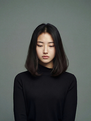 JPG 편집이미지 여자 감정 생각 표정 머리카락 회색 감각 고독 아래 이미지 단순화된 순간 의료성형뷰티 편집실사 AI인물포토 AI콘텐츠 컬러 사람 머리 방향 CG 위치 파일형식 AI포토