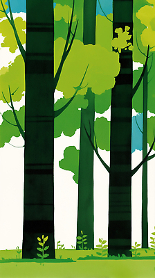 JPG 나무 식물 일러스트 자연 생명 나뭇잎 종류 풍경 목재 초록색 여름 햇빛 환경 성장 숲속 숲 생태계 국내일러스트 AI일러스트 AI콘텐츠 계절 컬러 잎 재료 태양 파일형식