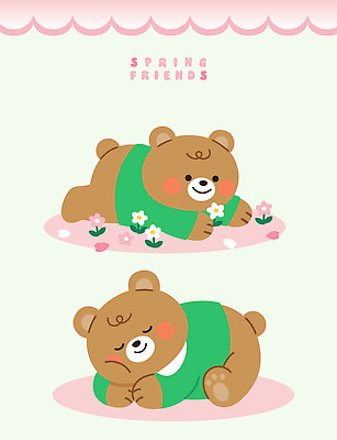 동물 캐릭터 꽃 감정 컬러 일러스트 곰 자연 놀이 웃음 일상 초록색 친구 귀여움 환경 봄 슬픔 긍정 장면 국내일러스트 AI파일 식물 계절 컨셉 포유류 관계 표정 라이프 생태계 파일형식 벡터