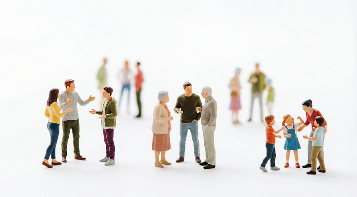 JPG 편집이미지 노년 어린이 가족 대화 사람 여러명 성인 미니어처 피규어 모임 그룹 교류 세대 소통 편집실사 AI포토 AI콘텐츠 다수 컨셉 관계 말하기 모형 CG 파일형식