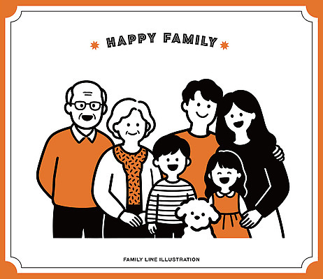 행복 포즈 라인일러스트 일러스트 가족 관계 모션 함께함 실내 사랑 웃음 여러명 기쁨 그룹 강아지 추억 그림 세대 단순화된 국내일러스트 AI파일 감정 다수 컨셉 표정 사람 내부 반려동물 개 파일형식 벡터