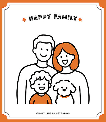 행복 아들 어린이 라인일러스트 일러스트 가족 엄마 따뜻함 사랑 미소 웃음 평화 화목 아빠 강아지 즐거움 그림 벡터 유대감 국내일러스트 AI파일 감정 컨셉 관계 표정 사람 반려동물 개 파일형식