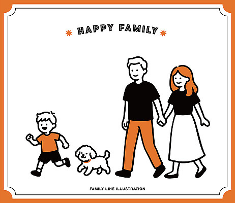 주간 행복 어린이 라인일러스트 일러스트 가족 밝음 사랑 미소 야외 부모 달리기 평화 걷기 손잡기 산책 아빠 강아지 즐거움 유대감 국내일러스트 AI파일 자연요소 감정 컨셉 관계 모션 휴식 표정 사람 반려동물 개 파일형식 벡터
