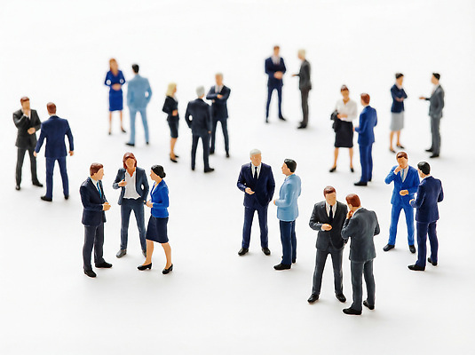 JPG 편집이미지 비즈니스 협력 대화 정장 여러명 미니어처 모임 직장인 그룹 교류 소통 컨퍼런스 네트워킹 편집실사 AI컴퓨터그래픽 AI콘텐츠 직업 옷 다수 컨셉 회의 말하기 사람 모형 네트워크 CG 파일형식