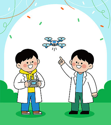 어린이 과학 일러스트 모션 자연 놀이 하늘 협력 기술 실험 웃음 야외 친구 장난감 귀여움 운전 탐험 즐거움 발견 드론 상상력 국내일러스트 AI파일 감정 컨셉 관계 표정 사람 생태계 파일형식 벡터