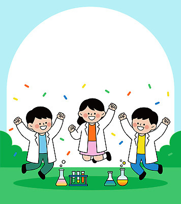 손 교육 어린이 컬러 과학 일러스트 모션 실험기구 실험 학습 달리기 기쁨 흰색 실험복 화학 실험실 즐거움 물질 국내일러스트 AI파일 감정 사람 신체부위 가운 파일형식 벡터