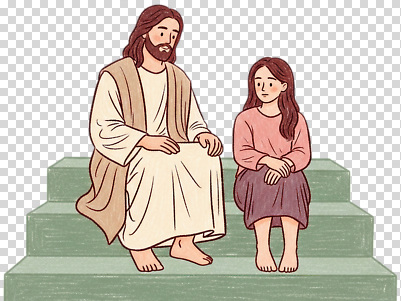 편집이미지 응시 여자 교육 남자 감정 종교 관계 이야기 대화 사람 앉기 친구 계단 만남 예수 PNG 시선 컨셉 모션 말하기 신 파일형식