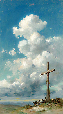 JPG 나무 기독교 종교 십자가 생각 일러스트 자연현상 자연 하늘 풍경 라이프 목재 평화 기도 그림 국내일러스트 AI일러스트 AI콘텐츠 식물 컨셉 재료 생활 생태계 파일형식