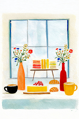 JPG 꽃 음료 예술 컬러 일러스트 창문 식탁 아침 디저트 풍경 케이크 식사 카페 색칠 크루아상 프레젠테이션 마카롱 Vase 간편조리식품 국내일러스트 AI일러스트 AI콘텐츠 주간 식물 음식 빵 탁자 상점 파일형식