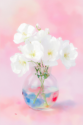 자연요소 식물 디자인 계절 꽃 컬러 재질 내부 생태계 파일형식 AI콘텐츠 유리 꽃병 흰색 물 파란색 빨간색 분홍색 장식 실내 자연 예술 뷰티풀 오브젝트 방 인테리어 여름 국내일러스트 JPG 일러스트 봄 AI일러스트