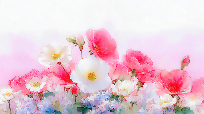 JPG 식물 계절 꽃 분홍색 컬러 일러스트 자연 생명 풍경 여름 빛 햇빛 정원 봄 흰색 신선 향기 조화 뷰티풀 국내일러스트 AI일러스트 AI콘텐츠 태양 생태계 냄새 파일형식