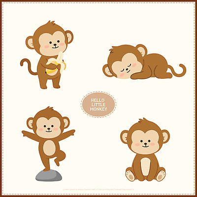 동물 캐릭터 여유 컬러 패턴 일러스트 장난 모션 바나나 돌_바위 원숭이 균형 먹기 즐거움 원숭이캐릭터 놀기 아기원숭이 일러캐릭터 AI파일 감정 새끼 동물캐릭터 무늬 과일 포유류 파일형식 벡터