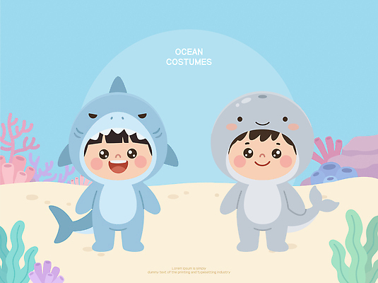 캐릭터 바다 컬러 컨셉 포유류 관계 모션 표정 어류 사람 수중동물 해조류 파일형식 벡터 고래 상어 어린이 옷 생물 놀기 웃음 친구 아기 해변 해초 환상 상상 커플 갈색 AI파일 일러스트 일러캐릭터 코스프레
